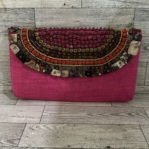 Toland girl embellished beaded abalone shell clutch summer beach purse